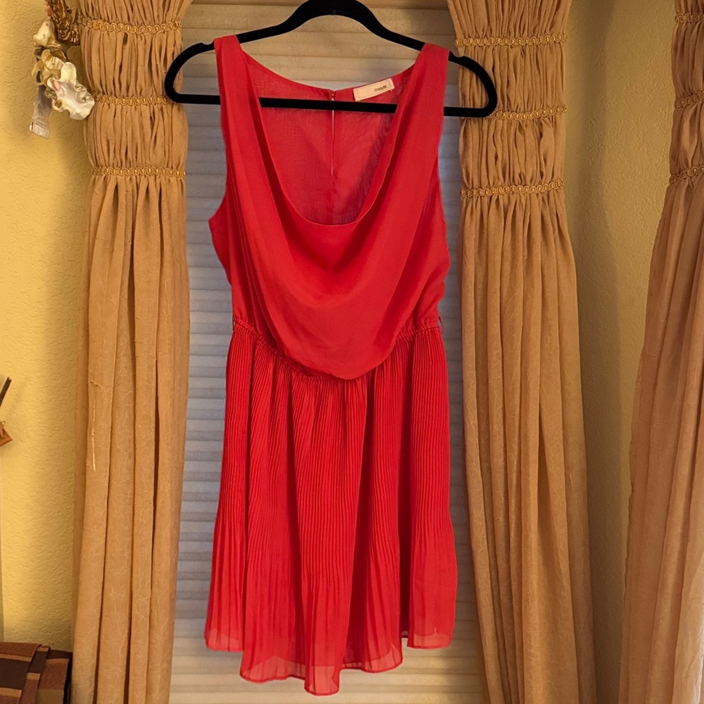Orange Cowl Neck Pleated Dress